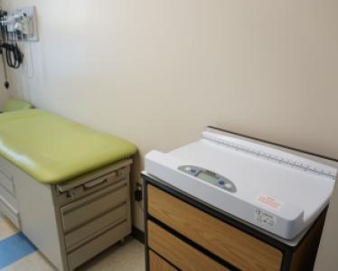 Exam room with baby scale
